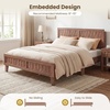 image:imageGiantex Wood Full Size Bed Frame with Upholstered Headboard MidCentury Platform Bed wWooden Slat Support Mattress Foundation Slatted Footboard UnderBed Storage Space No Box Spring Needed OakWalnut