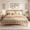 image:imageGiantex Wood Full Size Bed Frame with Upholstered Headboard MidCentury Platform Bed wWooden Slat Support Mattress Foundation Slatted Footboard UnderBed Storage Space No Box Spring Needed OakRustic Oak