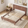 image:imageGiantex Wood Full Size Bed Frame with Upholstered Headboard MidCentury Platform Bed wWooden Slat Support Mattress Foundation Slatted Footboard UnderBed Storage Space No Box Spring Needed OakWalnut