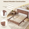 image:imageGiantex Wood Full Size Bed Frame with Upholstered Headboard MidCentury Platform Bed wWooden Slat Support Mattress Foundation Slatted Footboard UnderBed Storage Space No Box Spring Needed OakWalnut