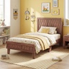 image:imageGiantex Wood Full Size Bed Frame with Upholstered Headboard MidCentury Platform Bed wWooden Slat Support Mattress Foundation Slatted Footboard UnderBed Storage Space No Box Spring Needed OakWalnut