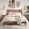 image:imageGiantex Wood Full Size Bed Frame with Upholstered Headboard MidCentury Platform Bed wWooden Slat Support Mattress Foundation Slatted Footboard UnderBed Storage Space No Box Spring Needed OakWalnut
