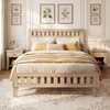 image:imageGiantex Wood Full Size Bed Frame with Upholstered Headboard MidCentury Platform Bed wWooden Slat Support Mattress Foundation Slatted Footboard UnderBed Storage Space No Box Spring Needed OakRustic Oak