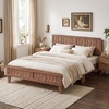 image:imageGiantex Wood Full Size Bed Frame with Upholstered Headboard MidCentury Platform Bed wWooden Slat Support Mattress Foundation Slatted Footboard UnderBed Storage Space No Box Spring Needed OakWalnut