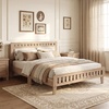 image:imageGiantex Wood Full Size Bed Frame with Upholstered Headboard MidCentury Platform Bed wWooden Slat Support Mattress Foundation Slatted Footboard UnderBed Storage Space No Box Spring Needed OakRustic Oak