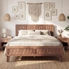 image:imageGiantex Wood Full Size Bed Frame with Upholstered Headboard MidCentury Platform Bed wWooden Slat Support Mattress Foundation Slatted Footboard UnderBed Storage Space No Box Spring Needed OakWalnut
