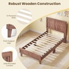 image:imageGiantex Wood Full Size Bed Frame with Upholstered Headboard MidCentury Platform Bed wWooden Slat Support Mattress Foundation Slatted Footboard UnderBed Storage Space No Box Spring Needed OakWalnut