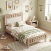 image:imageGiantex Wood Full Size Bed Frame with Upholstered Headboard MidCentury Platform Bed wWooden Slat Support Mattress Foundation Slatted Footboard UnderBed Storage Space No Box Spring Needed OakRustic Oak