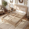 image:imageGiantex Wood Full Size Bed Frame with Upholstered Headboard MidCentury Platform Bed wWooden Slat Support Mattress Foundation Slatted Footboard UnderBed Storage Space No Box Spring Needed OakRustic Oak