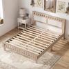 image:imageGiantex Wood Full Size Bed Frame with Upholstered Headboard MidCentury Platform Bed wWooden Slat Support Mattress Foundation Slatted Footboard UnderBed Storage Space No Box Spring Needed OakRustic Oak