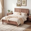 image:imageGiantex Wood Full Size Bed Frame with Upholstered Headboard MidCentury Platform Bed wWooden Slat Support Mattress Foundation Slatted Footboard UnderBed Storage Space No Box Spring Needed OakWalnut