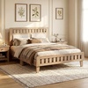 image:imageGiantex Wood Full Size Bed Frame with Upholstered Headboard MidCentury Platform Bed wWooden Slat Support Mattress Foundation Slatted Footboard UnderBed Storage Space No Box Spring Needed OakRustic Oak