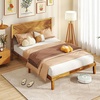 image:imageGiantex Wood Queen Size Bed Frame with Headboard Acacia Platform Bed w12 Slats Support UnderBed Space Wooden Mattress Foundation No Box Spring NeededFull