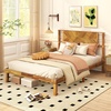 image:imageGiantex Wood Queen Size Bed Frame with Headboard Acacia Platform Bed w12 Slats Support UnderBed Space Wooden Mattress Foundation No Box Spring NeededFull