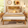 image:imageGiantex Wood Queen Size Bed Frame with Headboard Acacia Platform Bed w12 Slats Support UnderBed Space Wooden Mattress Foundation No Box Spring NeededFull