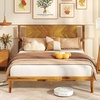 image:imageGiantex Wood Queen Size Bed Frame with Headboard Acacia Platform Bed w12 Slats Support UnderBed Space Wooden Mattress Foundation No Box Spring NeededQueen