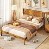 image:imageGiantex Wood Queen Size Bed Frame with Headboard Acacia Platform Bed w12 Slats Support UnderBed Space Wooden Mattress Foundation No Box Spring NeededQueen