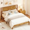image:imageGiantex Wood Queen Size Bed Frame with Headboard Acacia Platform Bed w12 Slats Support UnderBed Space Wooden Mattress Foundation No Box Spring NeededQueen