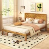 image:imageGiantex Wood Queen Size Bed Frame with Headboard Acacia Platform Bed w12 Slats Support UnderBed Space Wooden Mattress Foundation No Box Spring NeededQueen