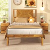 image:imageGiantex Wood Queen Size Bed Frame with Headboard Acacia Platform Bed w12 Slats Support UnderBed Space Wooden Mattress Foundation No Box Spring NeededTwin