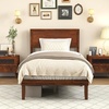 image:imageGiantex Wood Queen Size Bed Frame with Headboard Acacia Platform Bed w12 Slats Support UnderBed Space Wooden Mattress Foundation No Box Spring NeededTwin