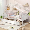 image:imageGiantex Full House Bed with Drawers Wooden Full Size Bed Frame with Cube Storage amp Fence Rails Montessori Beds for Kids Boys Girls Bedroom Living Room No Box Spring Needed NaturalWhite