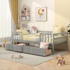 image:imageGiantex Full House Bed with Drawers Wooden Full Size Bed Frame with Cube Storage amp Fence Rails Montessori Beds for Kids Boys Girls Bedroom Living Room No Box Spring Needed NaturalGrey