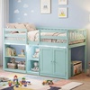 image:imageGiantex Low Loft Bed Twin Size with LED Lights Wooden Bed Frame wStairs Safety Guardrails Storage Cabinet Bookshelf amp UnderBed Play Space Modern Kids Loft Bed for Boys Girls Mint GreenMint Green