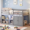 image:imageGiantex Low Loft Bed Twin Size with LED Lights Wooden Bed Frame wStairs Safety Guardrails Storage Cabinet Bookshelf amp UnderBed Play Space Modern Kids Loft Bed for Boys Girls Mint GreenGrey