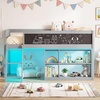 image:imageGiantex Low Loft Bed with LED Lights Twin Size Bed Frames for Kids wChalkboard Removable Bookcase amp UnderBed Storage Space Wood Loft Beds with Stairs Safety Guardrail for Girls Boys WhiteGrey