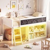 image:imageGiantex Low Loft Bed with LED Lights Twin Size Bed Frames for Kids wChalkboard Removable Bookcase amp UnderBed Storage Space Wood Loft Beds with Stairs Safety Guardrail for Girls Boys WhiteWhite
