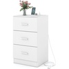 image:imageGiantex Night Stand Set 2 with Charging Station 26 Tall Side End Table w3 Storage Drawers Wooden Nightstand Chest of Drawers Wood Dresser for Bedroom Office 2 NaturalWhite