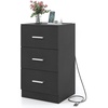 image:imageGiantex Night Stand Set 2 with Charging Station 26 Tall Side End Table w3 Storage Drawers Wooden Nightstand Chest of Drawers Wood Dresser for Bedroom Office 2 NaturalBlack