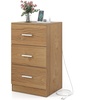 image:imageGiantex Night Stand Set 2 with Charging Station 26 Tall Side End Table w3 Storage Drawers Wooden Nightstand Chest of Drawers Wood Dresser for Bedroom Office 2 NaturalNatural