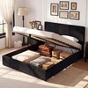 image:imageGiantex Queen Size Lift Up Storage Bed Modern Corduroy Upholstered Platform wWingback Headboard Hydraulic Support Queen Bed Frame with Storage No Box Spring Needed BeigeBlack