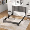 image:imageGiantex Queen Size Platform Bed Frame Box Spring Needed Modern Upholstered Mattress Foundation with Linen Fabric Headboard Solid Wood Legs No Slatted Bed Frame for Adjustable Bed Base Gray