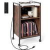 image:imageGiantex Record Player Stand with Charging Station Mobile Turntable Stand with Record Storage amp 4 Rolling Wheels 3Tier Vinyl Record Storage w Open Shelves amp Dividers for Living Room Rustic Brown