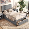 image:imageGiantex Twin Bed Frames for Kids with Storage Drawers Wood Platform Bed with Headboard Solid Mattress Foundation wWooden Slat Support amp Enclosed Base No Box Spring Needed White TwinGrey