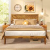 image:imageGiantex Wood Queen Size Bed Frame with Headboard Acacia Platform Bed w12 Slats Support UnderBed Space Wooden Mattress Foundation No Box Spring NeededQueen