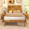 image:imageGiantex Wood Queen Size Bed Frame with Headboard Acacia Platform Bed w12 Slats Support UnderBed Space Wooden Mattress Foundation No Box Spring NeededTwin