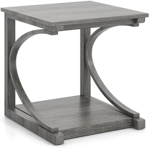 image:imageGiantex CShaped End Table 24 Square Couch Table with Bottom Storage Shelf amp Solid Rubber Wood Frame Farmhouse Accent Tables for Small Spaces TV Tray Side Table for Living Room Bedroom Gray1