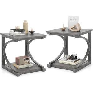 image:imageGiantex CShaped End Table 24 Square Couch Table with Bottom Storage Shelf amp Solid Rubber Wood Frame Farmhouse Accent Tables for Small Spaces TV Tray Side Table for Living Room Bedroom Gray2