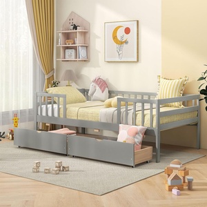 image:imageGiantex Full House Bed with Drawers Wooden Full Size Bed Frame with Cube Storage amp Fence Rails Montessori Beds for Kids Boys Girls Bedroom Living Room No Box Spring Needed NaturalGrey