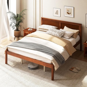 image:imageGiantex Full Size Wood Platform Bed Frame with Headboard Mid Century Solid Wood Mattress Foundation with Slat Support Double Bed Frame w16 UnderBed Storage No Box Spring Needed WhiteFull