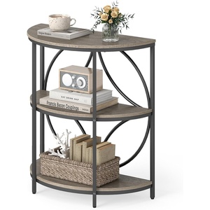 image:imageGiantex Half Round End Table Set of 2 3Tier Narrow Side Table wStudy Metal Frame amp Storage Shelves Half Moon Circle Accent Bedside Night Stand for Living Room Bedroom Small Spaces Rustic BrownGrey