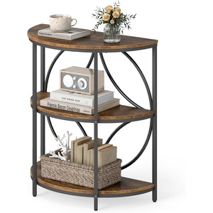 image:imageGiantex Half Round End Table Set of 2 3Tier Narrow Side Table wStudy Metal Frame amp Storage Shelves Half Moon Circle Accent Bedside Night Stand for Living Room Bedroom Small Spaces Rustic BrownRustic Brown