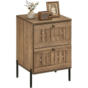 image:imageGiantex Night Stand Set 2 Mid Century Modern Sofa End Bedside Table w2 Woven Storage Drawers amp Raised Metal Support Legs Wood Side Table for Bedroom Home Office Rustic Oak1
