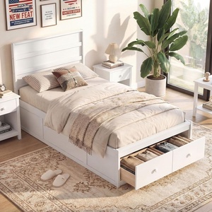 image:imageGiantex Twin Bed Frames for Kids with Storage Drawers Wood Platform Bed with Headboard Solid Mattress Foundation wWooden Slat Support amp Enclosed Base No Box Spring Needed White TwinWhite