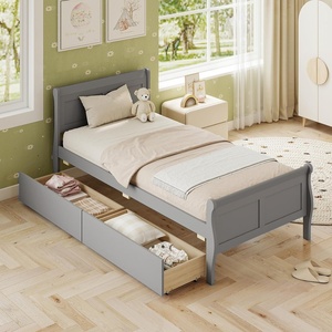 image:imageGiantex Twin Bed with 2 Storage Drawers Wood Platform Bed with Headboard amp Footboard Wooden Slats Support Mattress Foundation Twin Bed Frames for Kids Teens Adults No Box Spring Needed GreyGrey