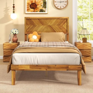 image:imageGiantex Wood Queen Size Bed Frame with Headboard Acacia Platform Bed w12 Slats Support UnderBed Space Wooden Mattress Foundation No Box Spring NeededTwin